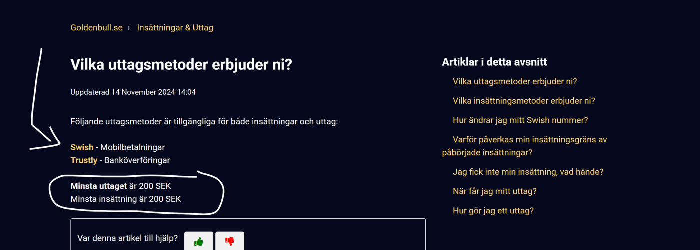 Uttag på Golden Bull Casino guide