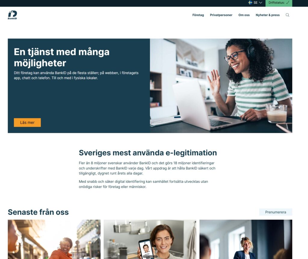 Så här ser BankID hemsida ut.