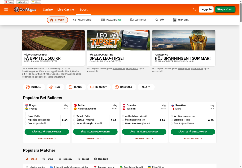 LeoVegas sportdel med separat sportbonus
